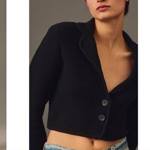 Anthropologie dh New York Crochet Cropped Sweater Blazer black net
